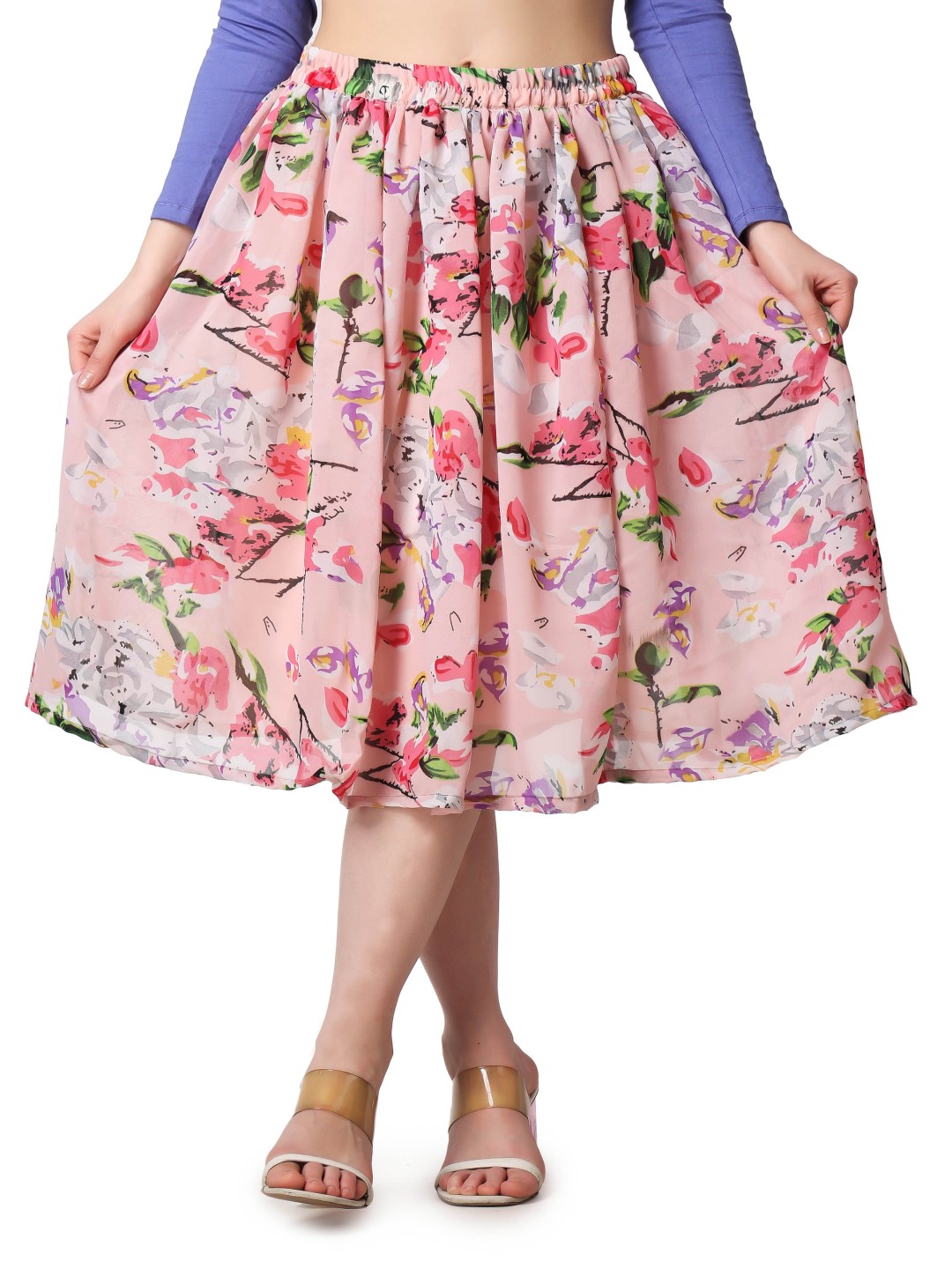 

SCORPIUS Women Printed Flared Midi Skirt, Pink