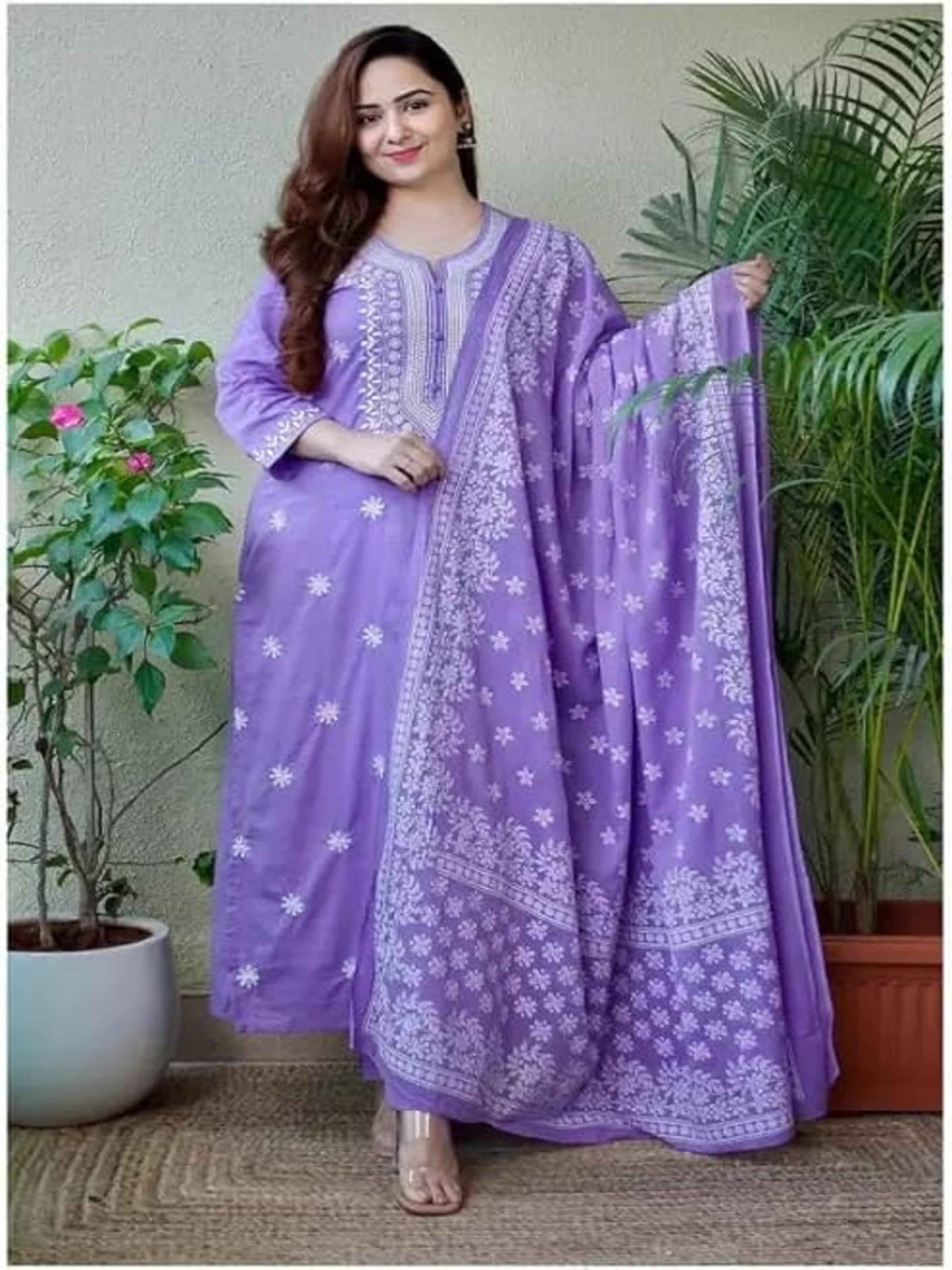 

KALINI Floral Embroidered Kurta With Palazzos & Dupatta, Purple