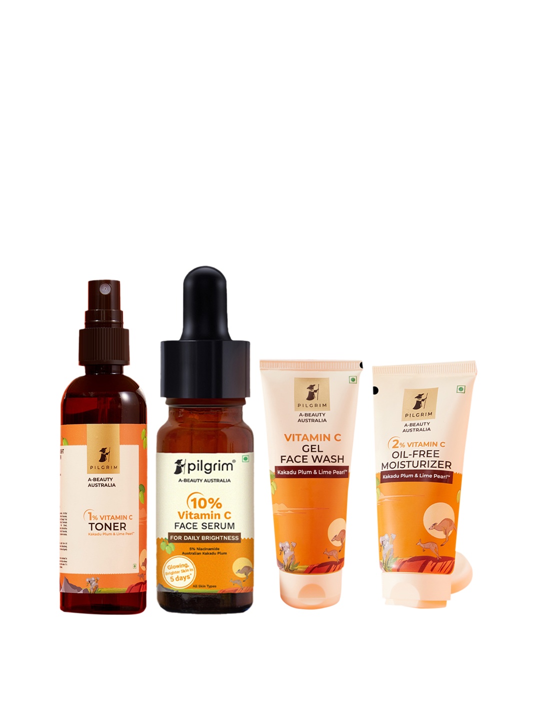 

Pilgrim Set of Vitamin C Gel Face Wash, Toner, Moisturizer & Face Serum, Orange