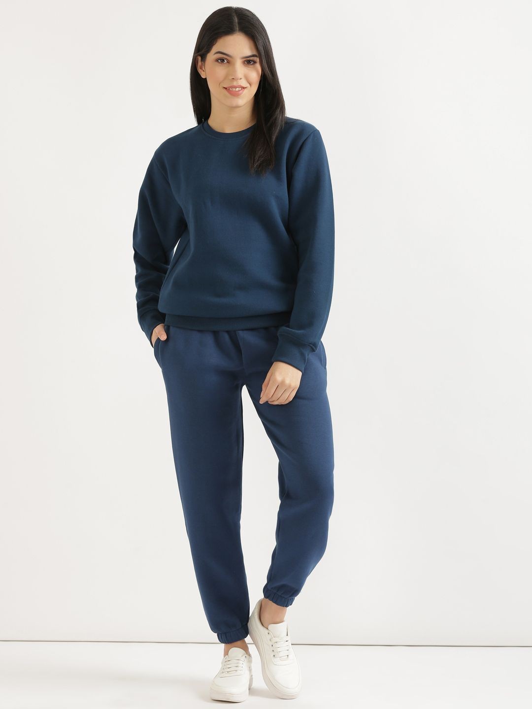 

SHOOLIN Round Neck Pure Wool Sweatshirt & Joggers, Navy blue