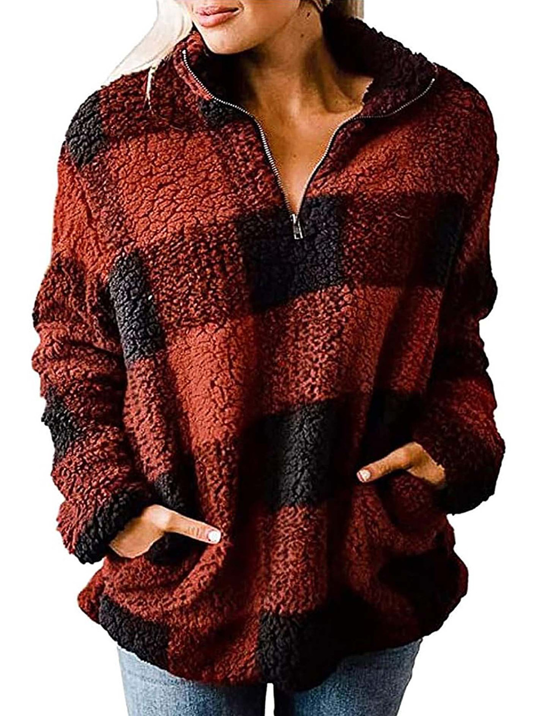 

LULU & SKY Women Checked Pullover Sweater, Red
