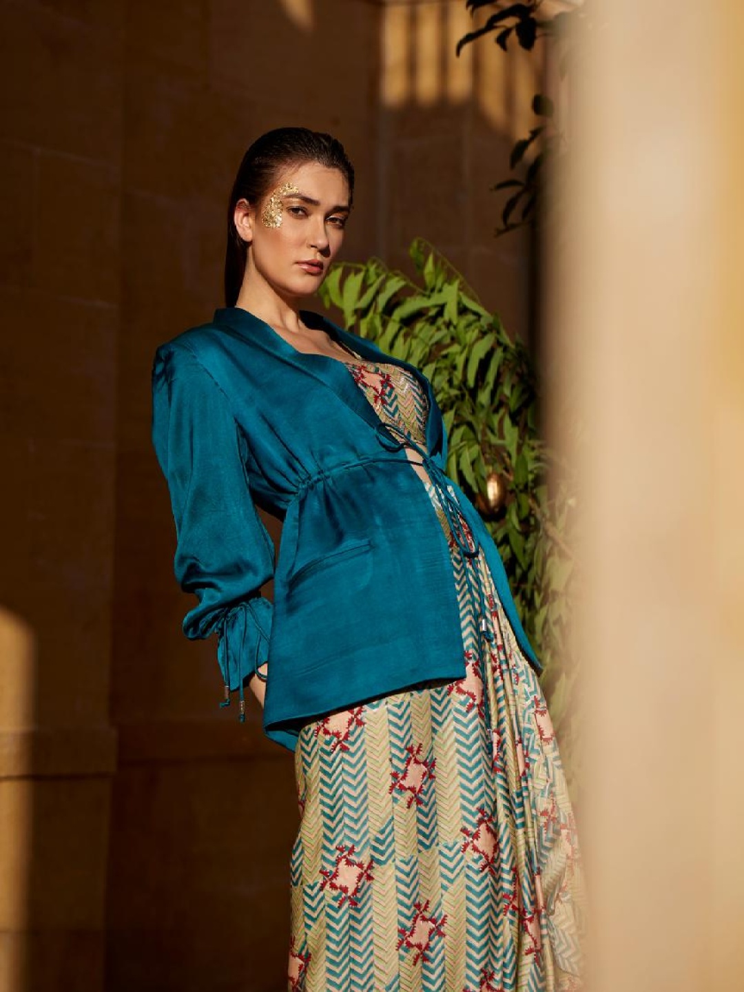 

AMROOD Women Shawl Collar Open Front Jacket, Teal