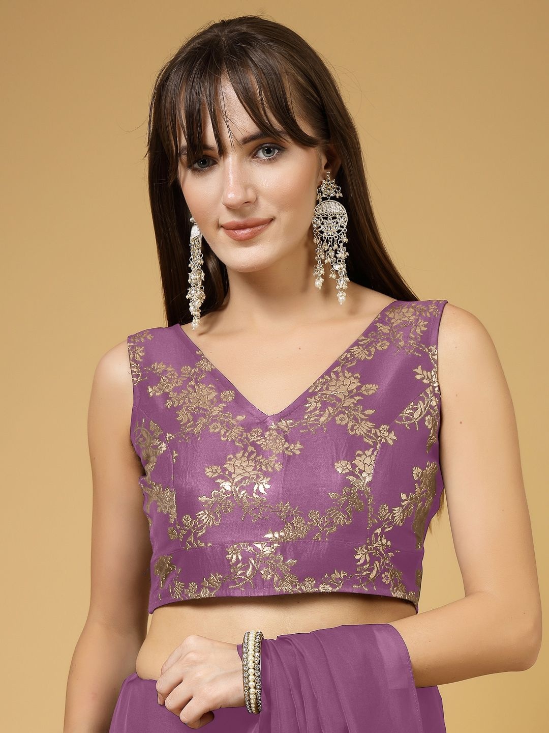 

Oomph! Women Embellished Non Padded Saree Blouse, Purple