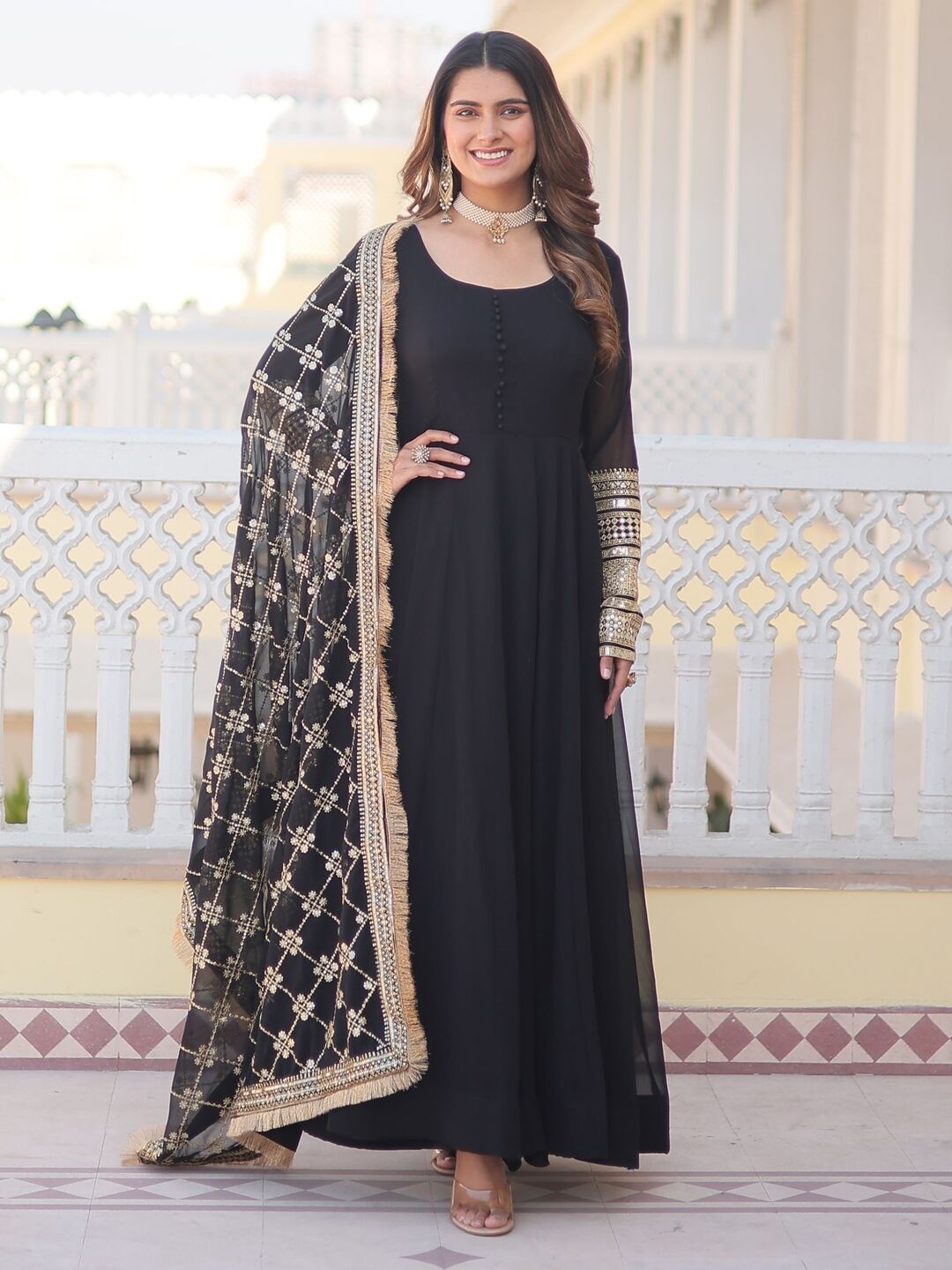 

KALINI Women Regular Kurta with Pyjamas & With Dupatta, Black
