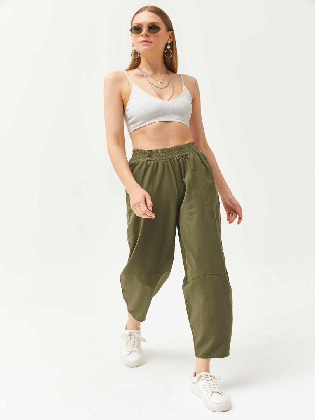 

Olalook Women Mid Rise Cotton Regular Trousers, Olive