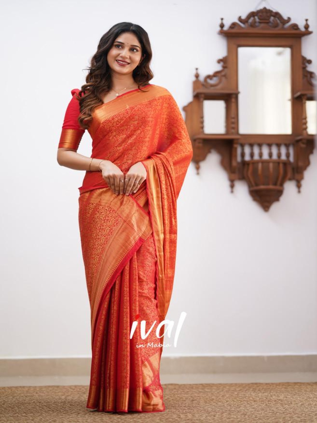 

KALINI Women Zari Pure Silk Banarasi Saree, Orange