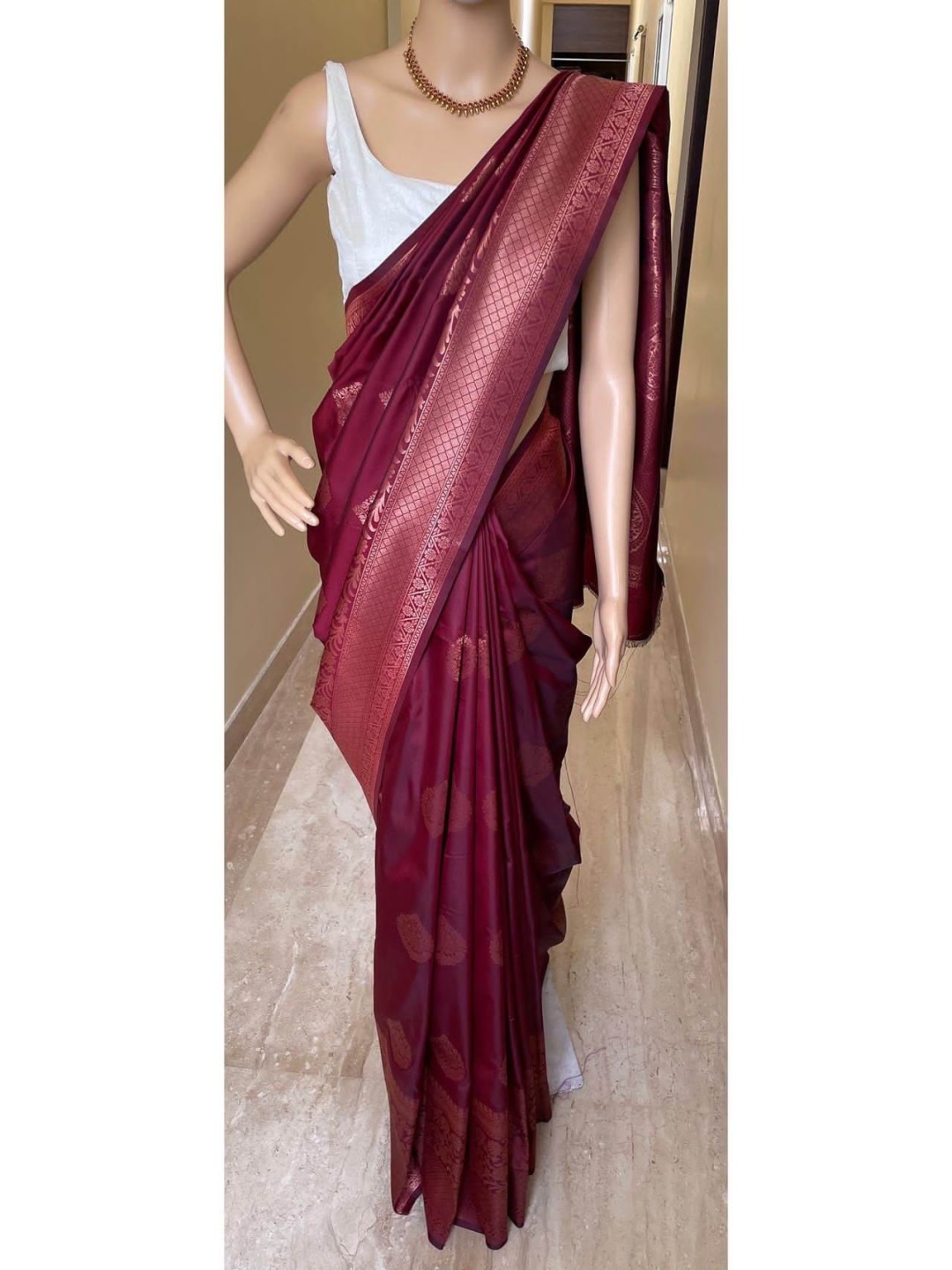 

KALINI Ethnic Motifs Zari Pure Silk Banarasi Saree, Maroon