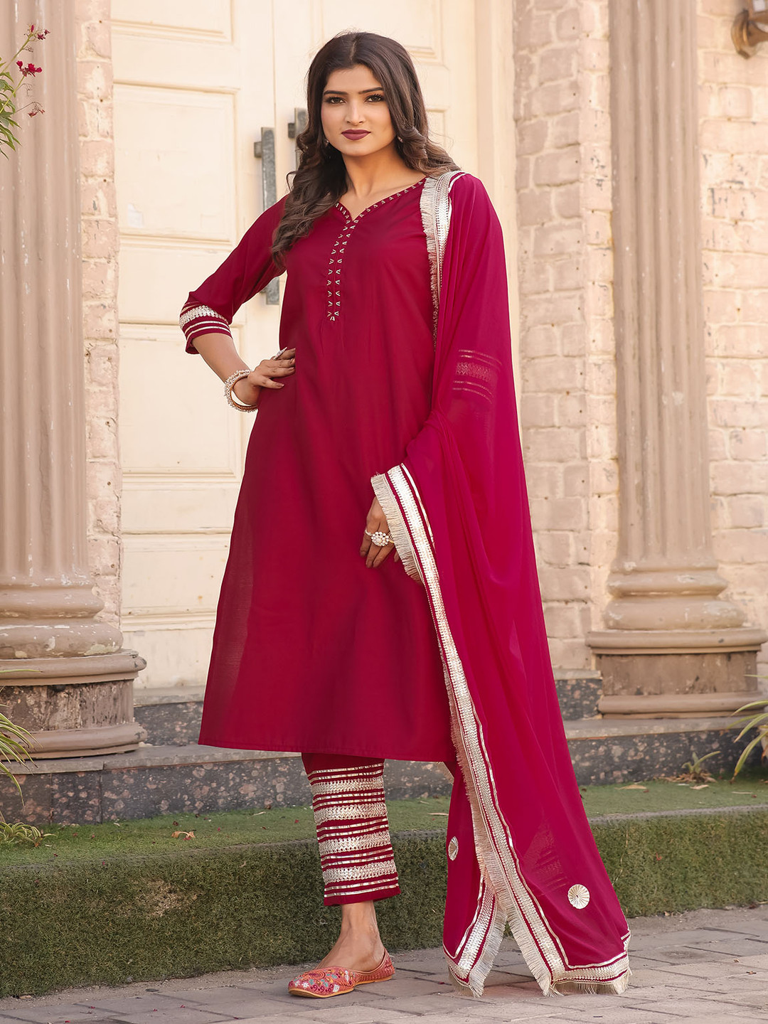 

Roly Poly Women Floral Embroidered Regular Gotta Patti Kurta with Trousers & With Dupatta, Pink