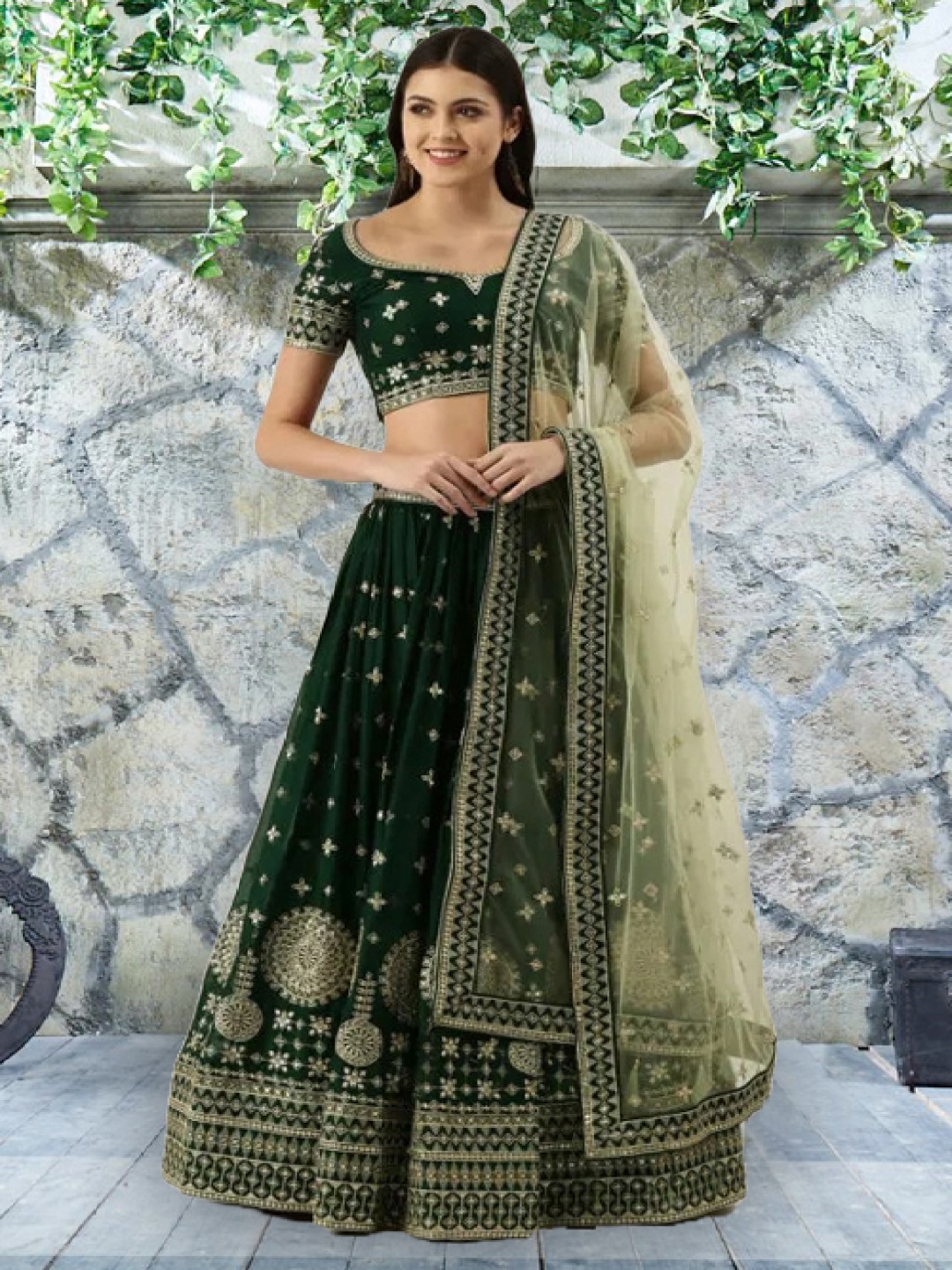 

Kedar Fab Embroidered Semi-Stitched Lehenga & Unstitched Blouse With Dupatta, Green