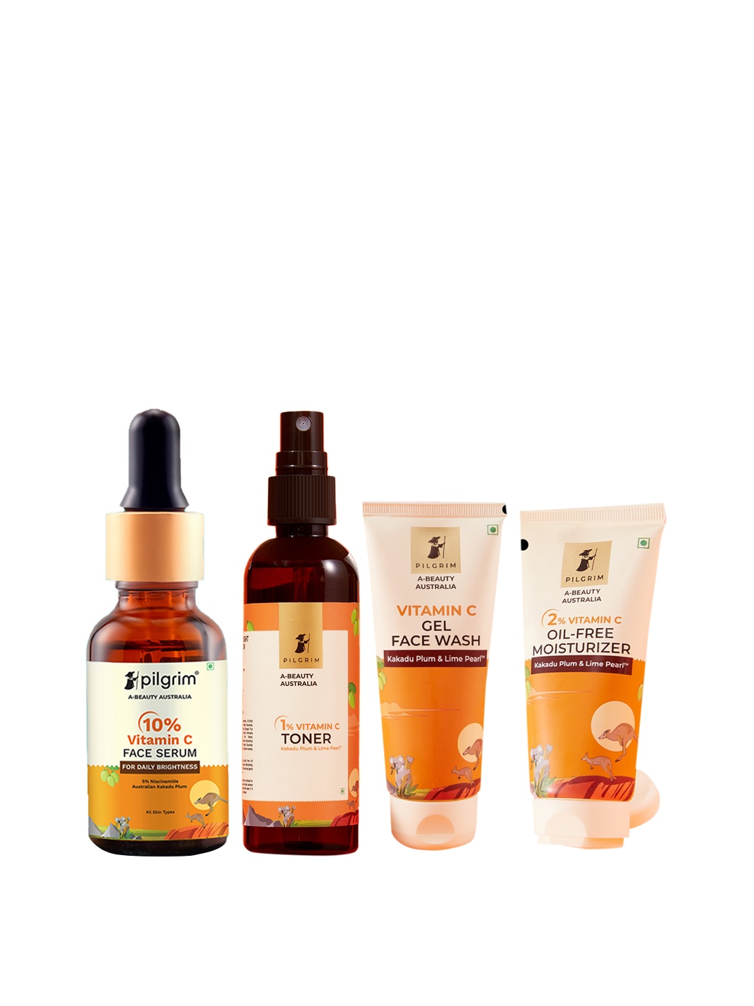 

Pilgrim Set of Vitamin C Gel Face Wash, Toner, Moisturizer & Face Serum, Orange