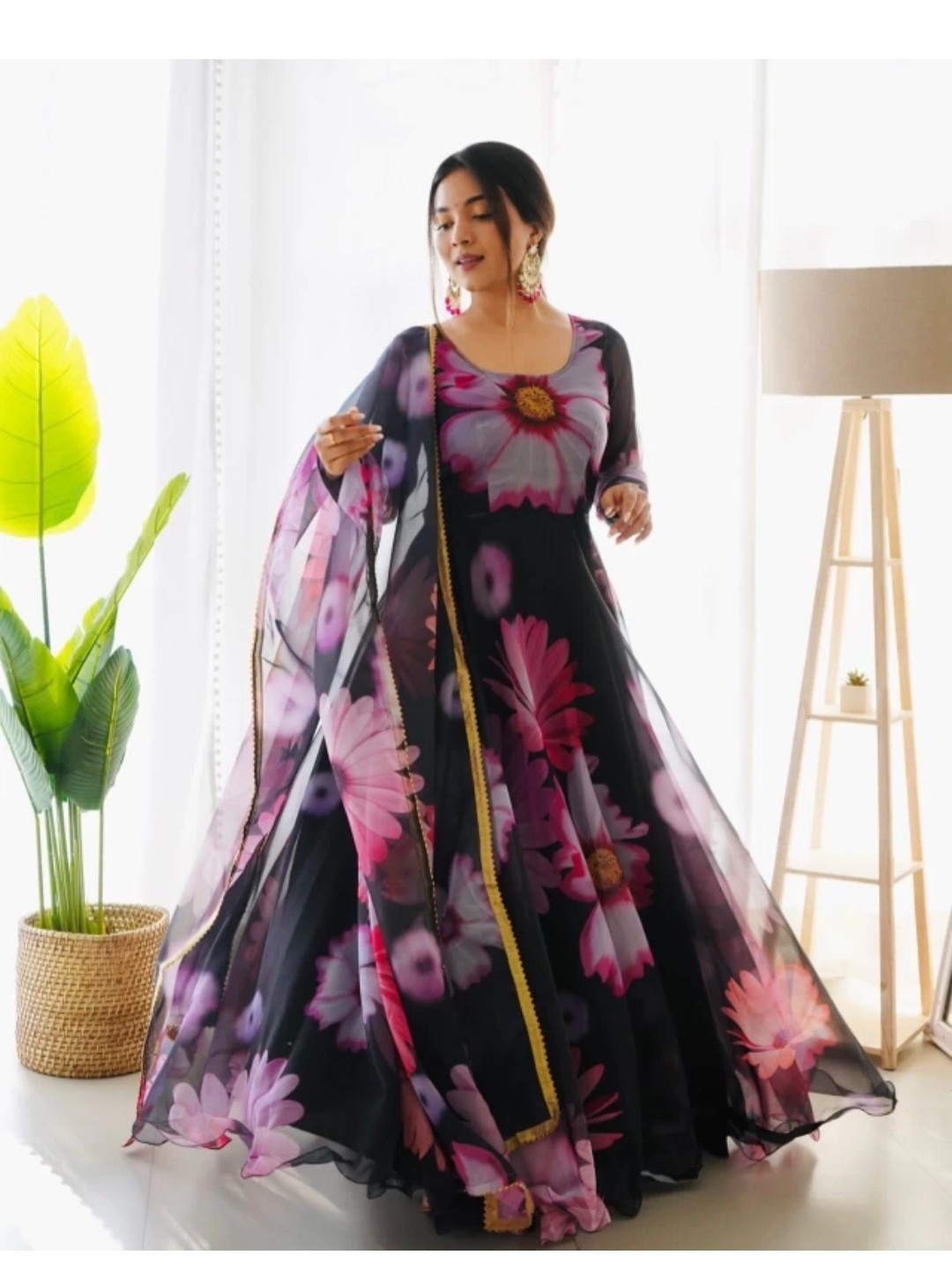 

LADY SHOPI Floral Printed Fit & Flare Maxi Dress, Black