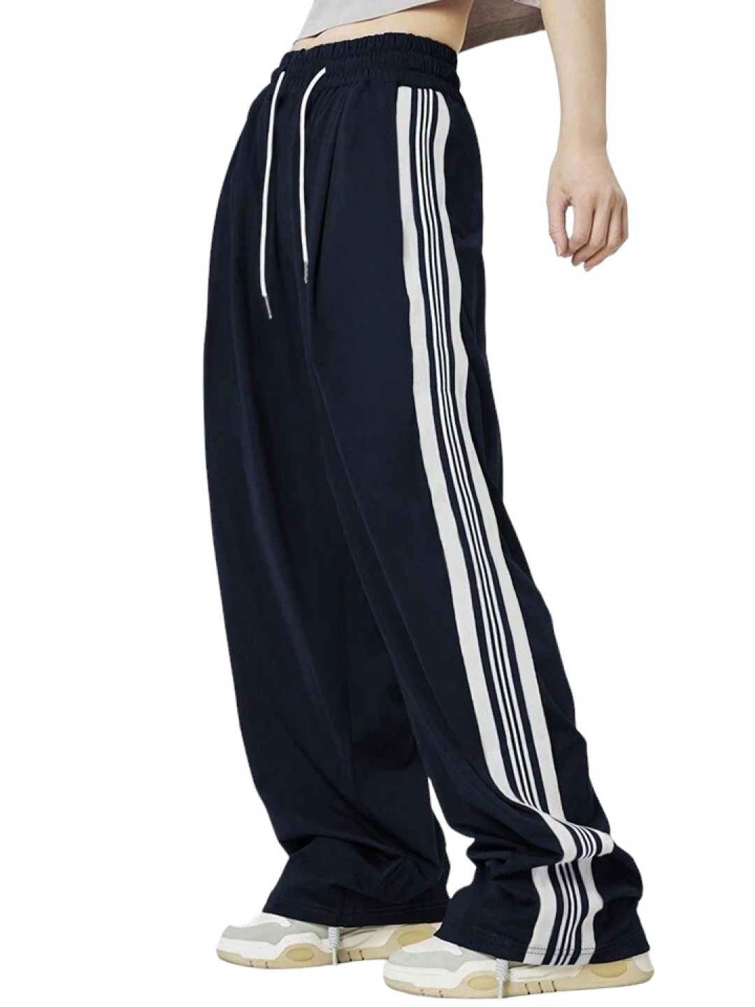 

SAAHASAM Women Striped Relaxed Loose Fit Trousers, Navy blue
