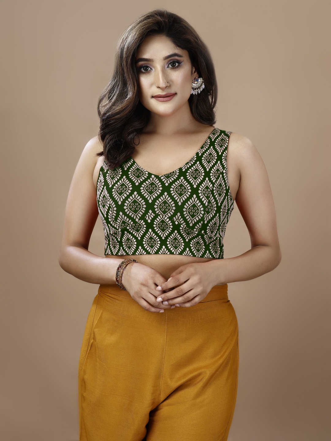 

Oomph! Non Padded V Neck Saree Blouse, Green