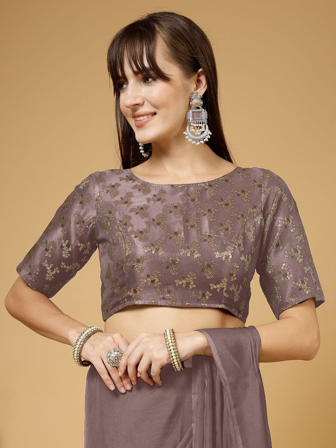 

Oomph! Women Woven Design Non Padded Saree Blouse, Brown