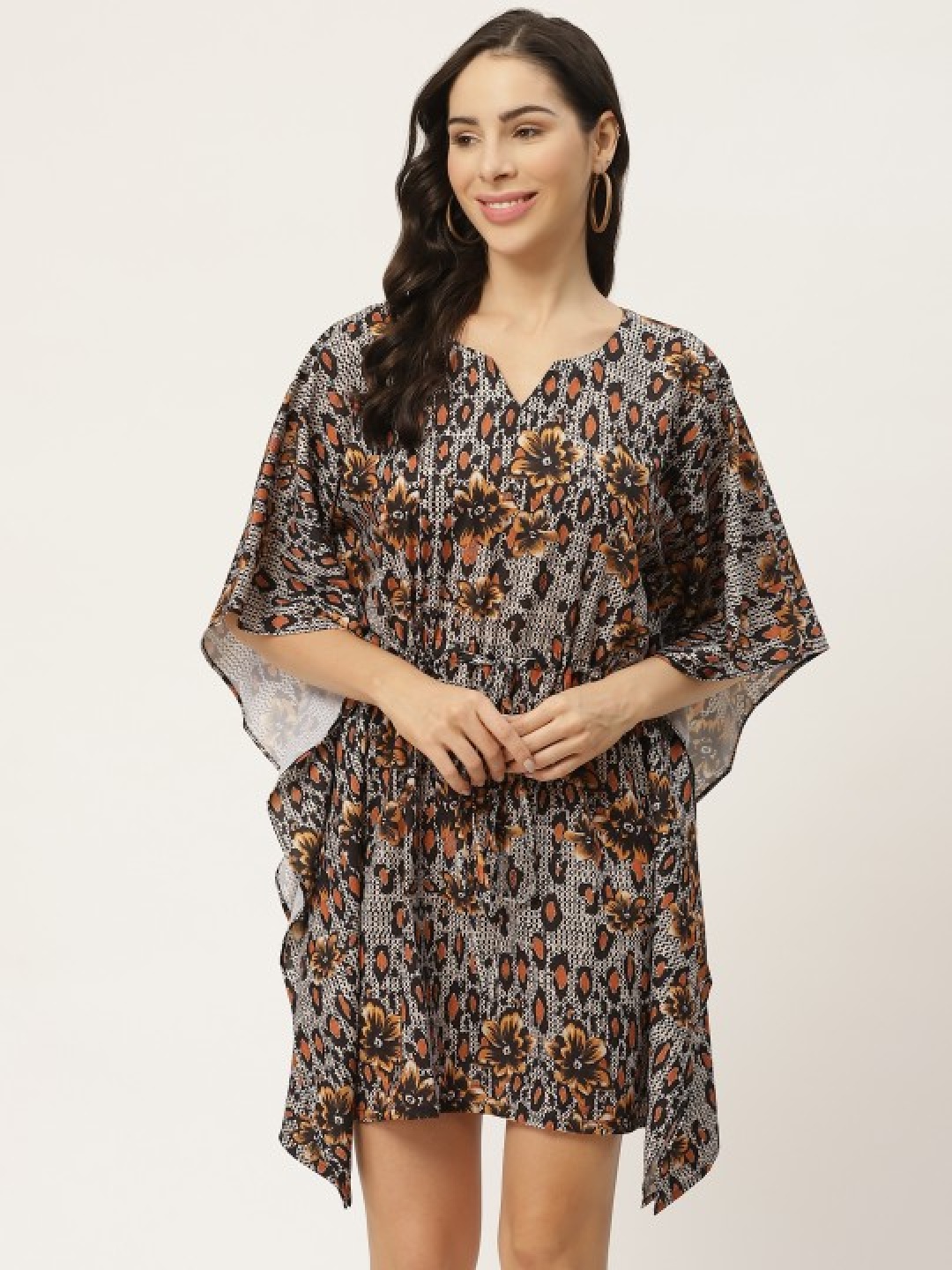 

MELOSO Animal Print Women Kaftan Dress, Cream