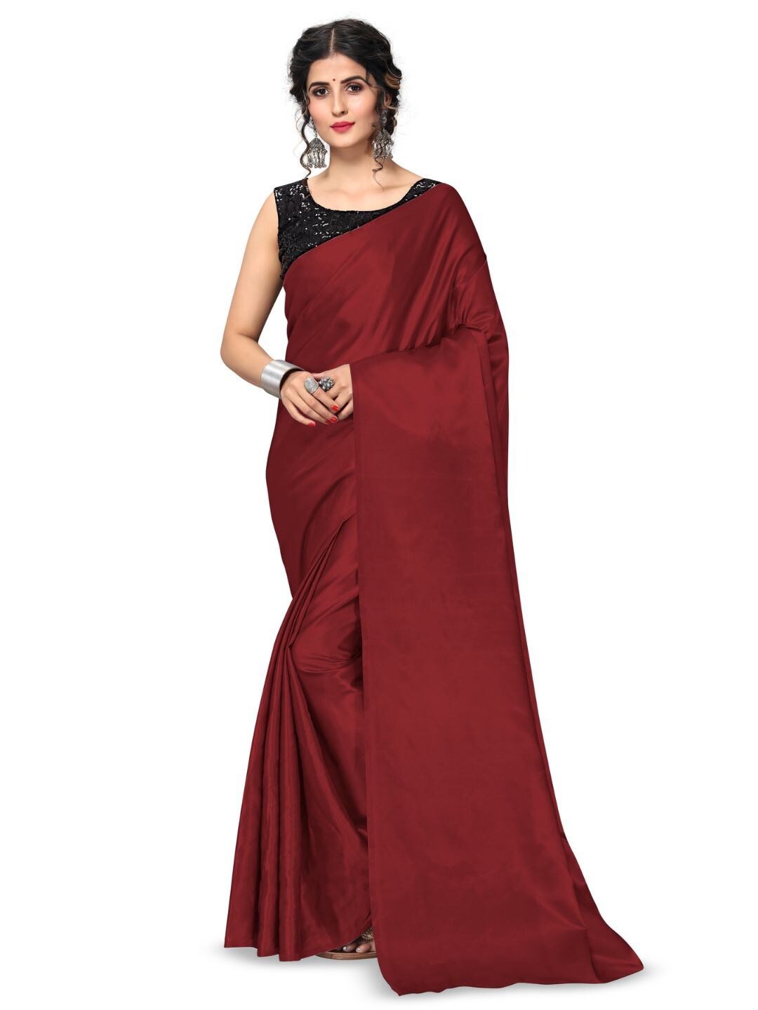 

Aruna Sarees Satin Saree, Maroon