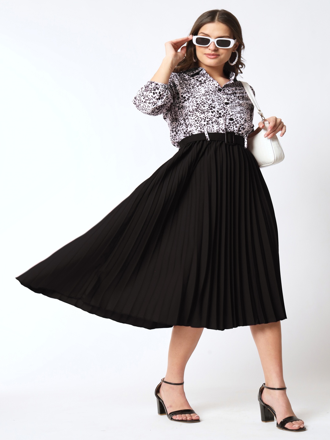 

ZWERLON Women Self Design Printed A-Line Midi Dress, Black