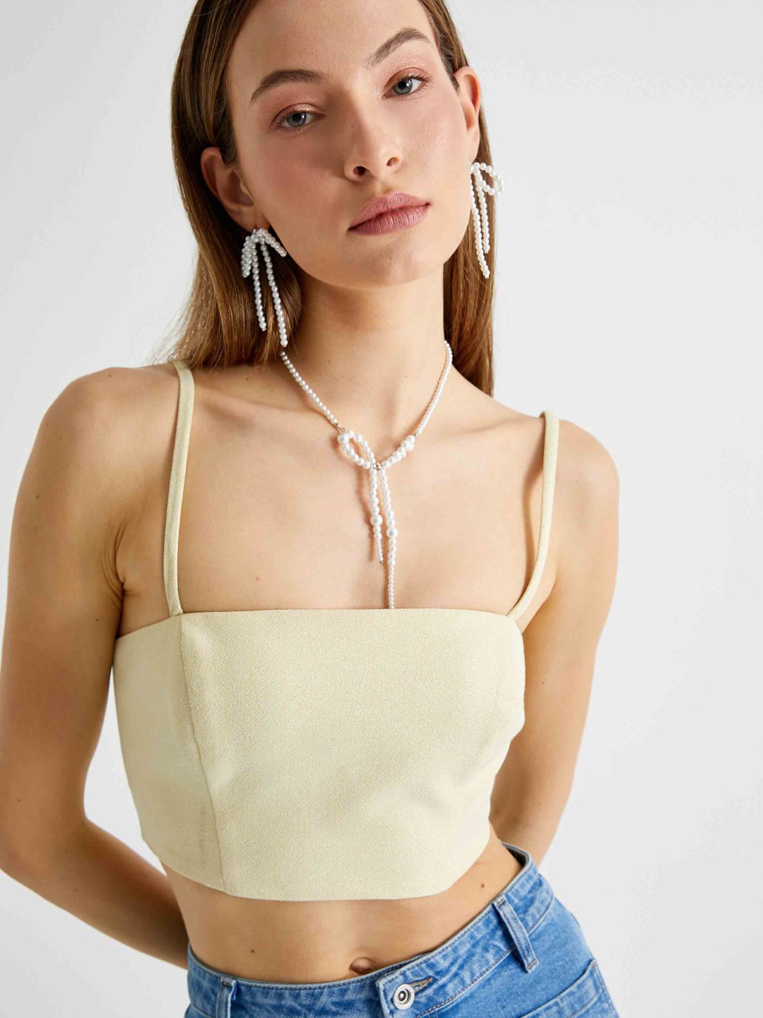 

Koton Solid Shoulder Straps Crop Top, Yellow