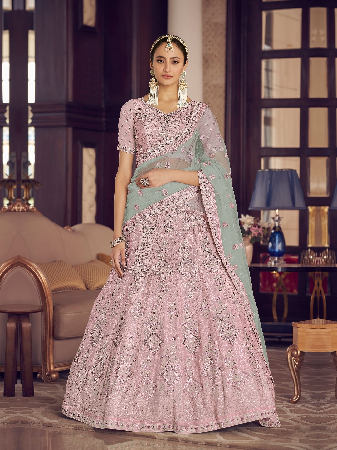 

Fusionic Embroidered Semi-Stitched Lehenga & Unstitched Blouse With Dupatta, Pink