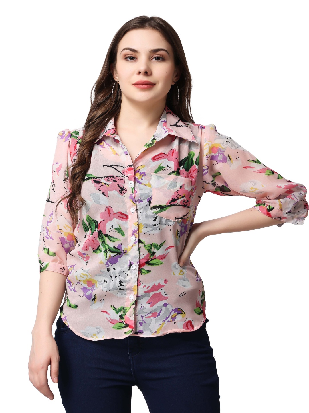 

BAESD Women Classic Floral Sheer Printed Casual Shirt, Pink