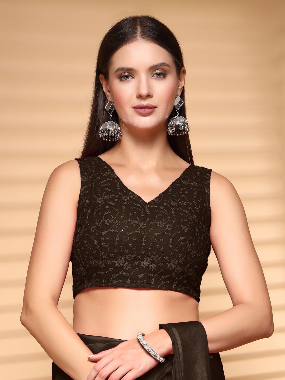 

Oomph! Women Non Padded V Neck Saree Blouse, Green
