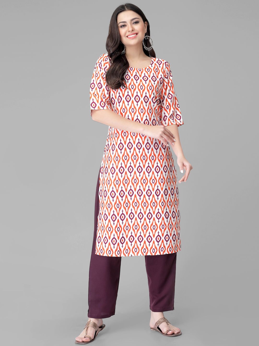 

7Threads Ethnic Motifs Printed Round Neck Straight Kurta With Trousers, White