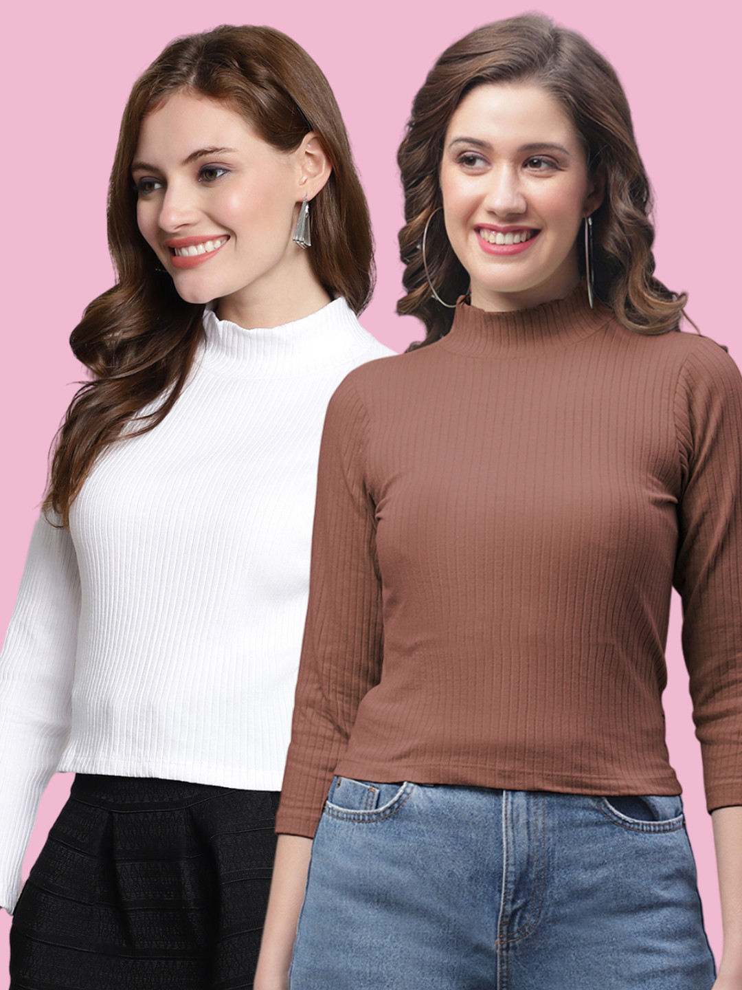 

FBAR Women Pack of 2 Self Design Crop Top, Multi