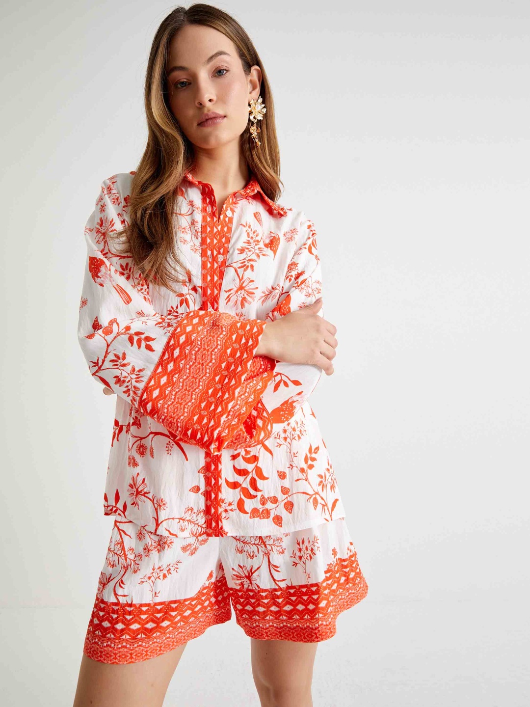 

Koton Women Floral Printed Spread Collar Casual Shirt, White