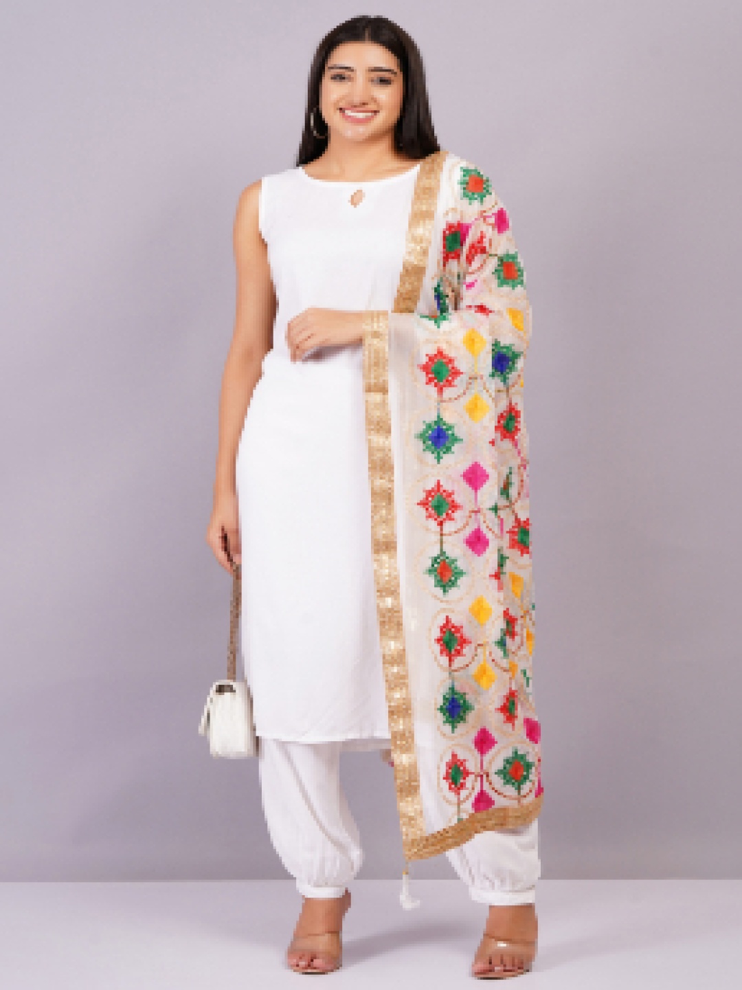 

JC4U Keyhole Neck Straight Kurta with Salwar & With Dupatta, White