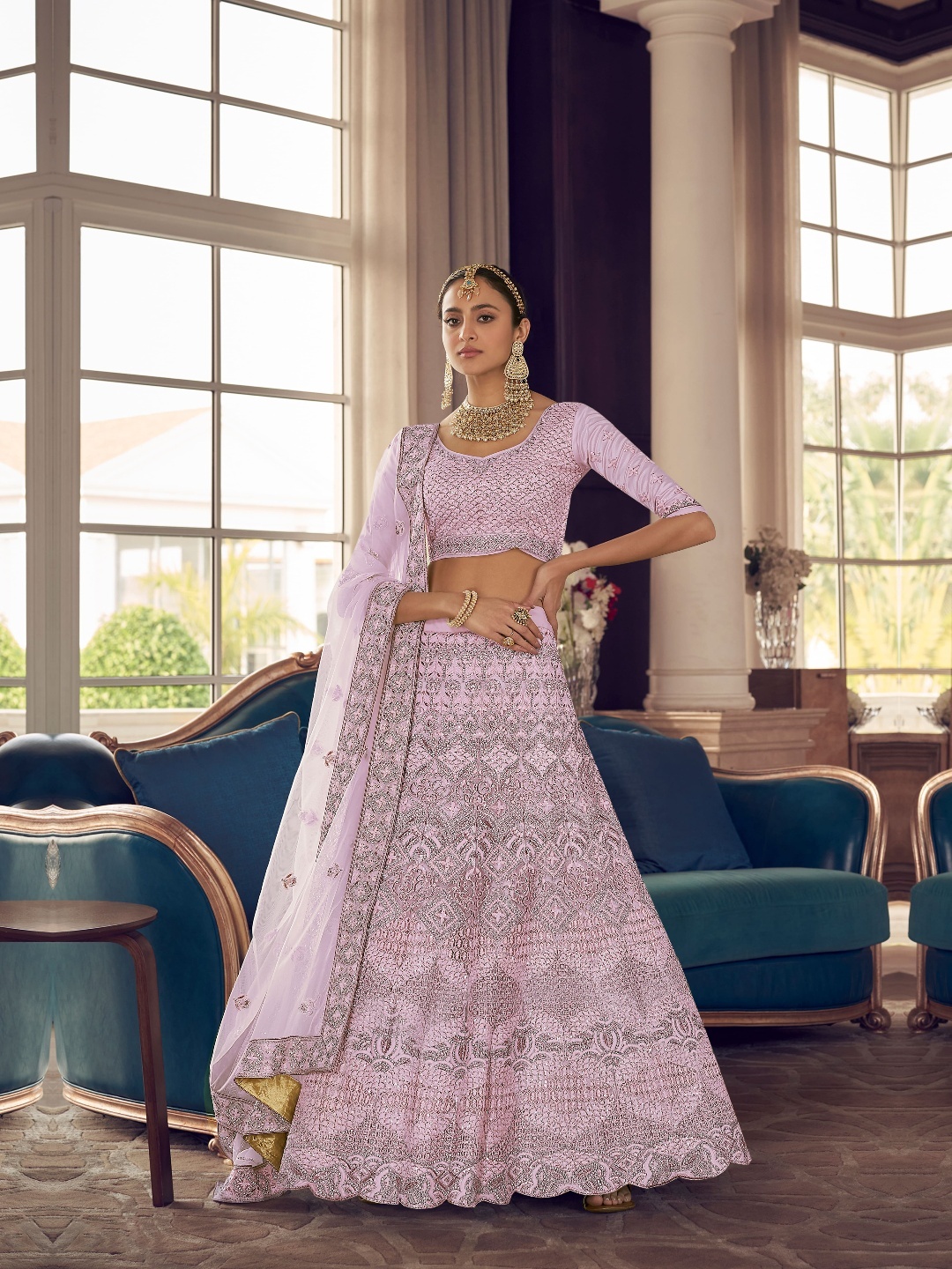 

Fusionic Embroidered Semi-Stitched Lehenga & Unstitched Blouse With Dupatta, Pink