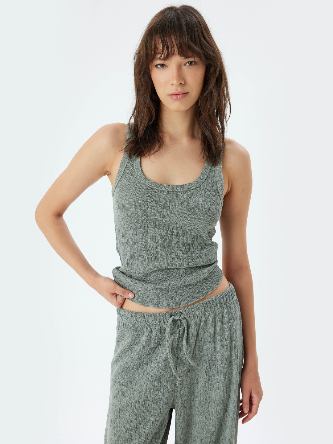 

Koton Solid Scoop Neck Top, Grey