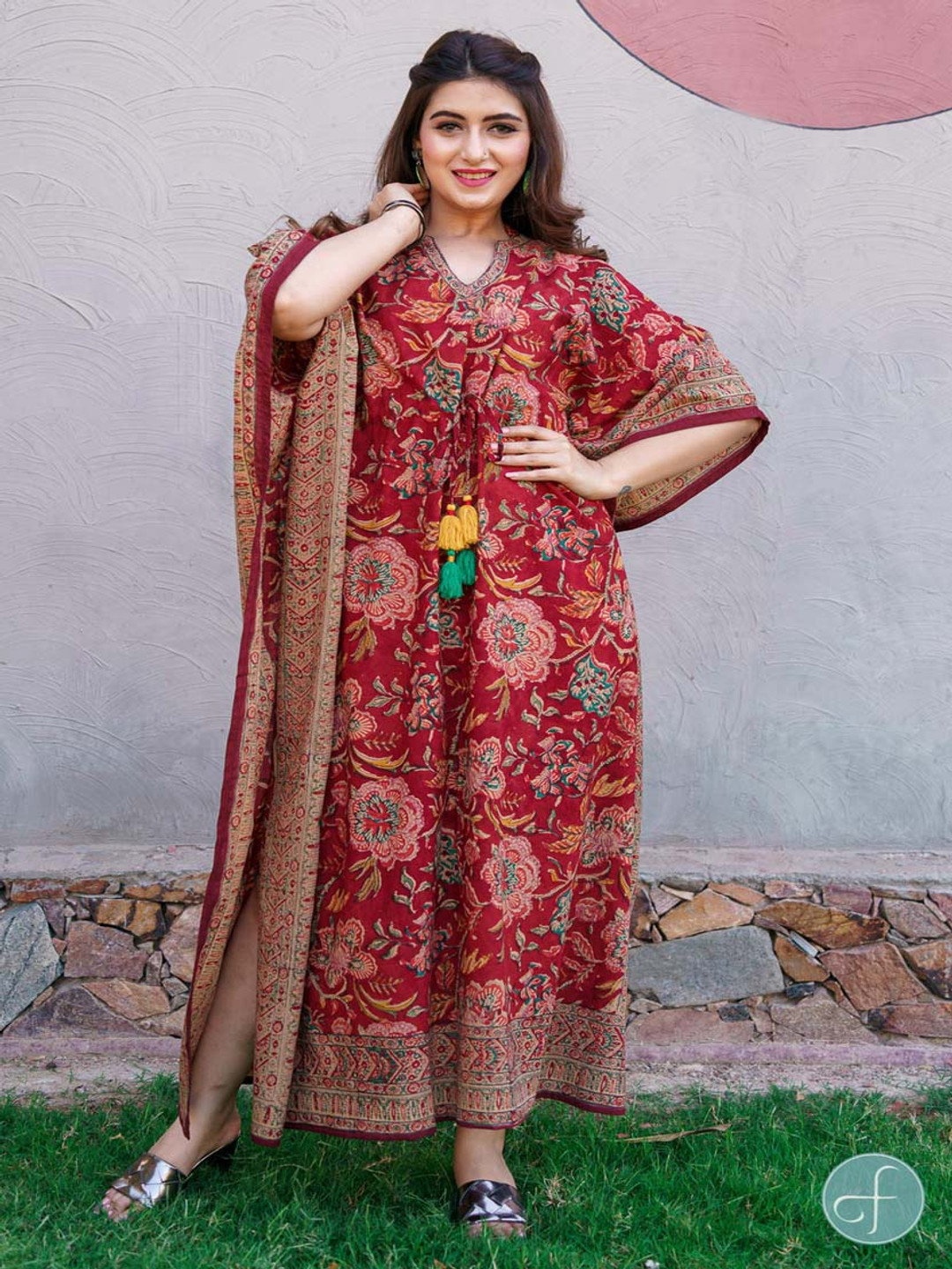 

Navyas Fashion Women Block Print Cotton Kaftan, Red