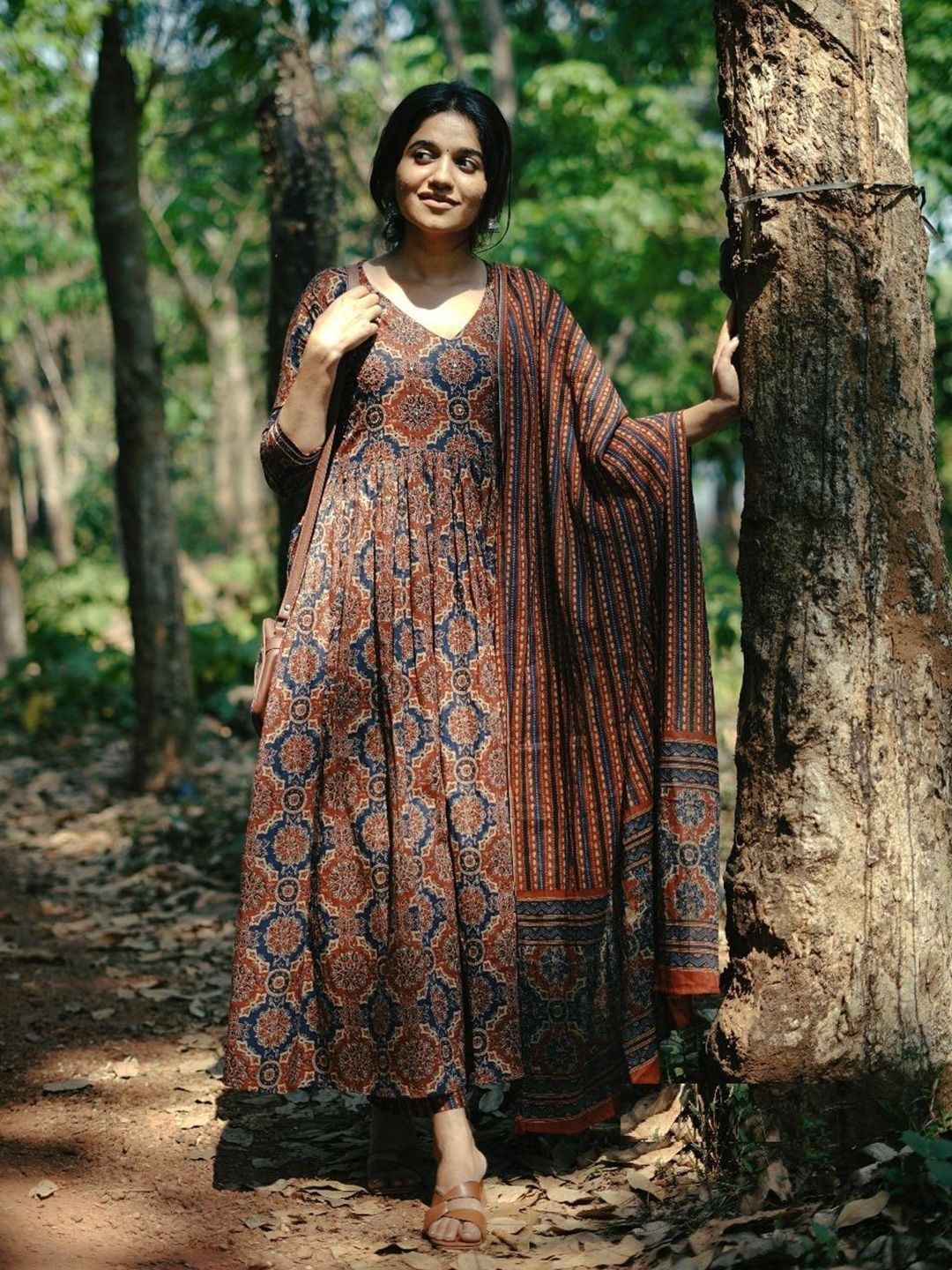 

zinariya Fab Ethnic Motifs Printed Empire Kurta With Trousers And Dupatta, Brown
