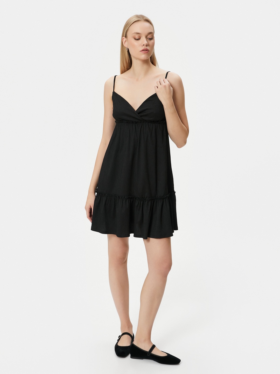 

Koton Solid Shoulder Straps A-Line Dress, Black