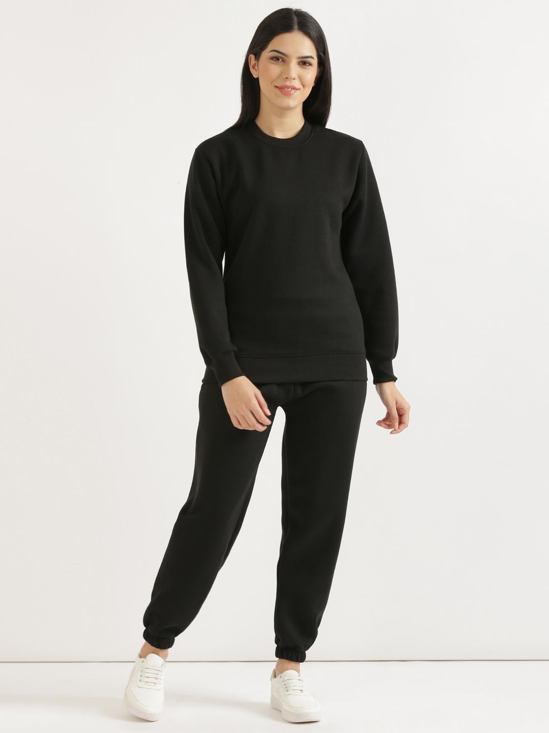 

SHOOLIN Round Neck Pure Wool Sweatshirt & Joggers, Black