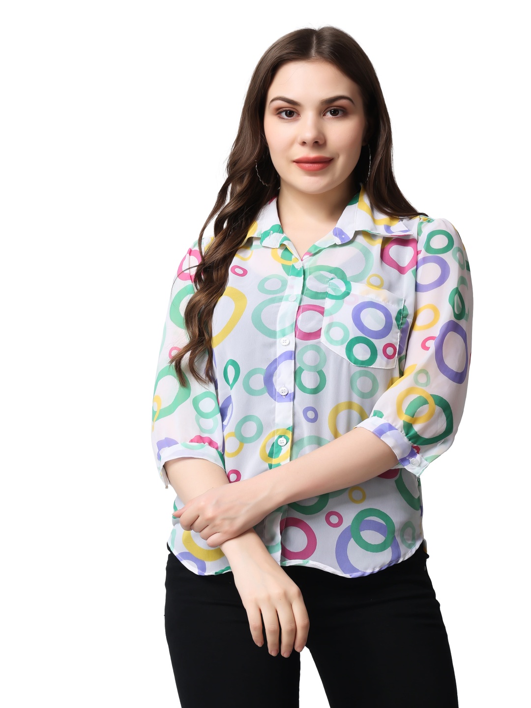 

BAESD Women Classic Sheer Printed Casual Shirt, White