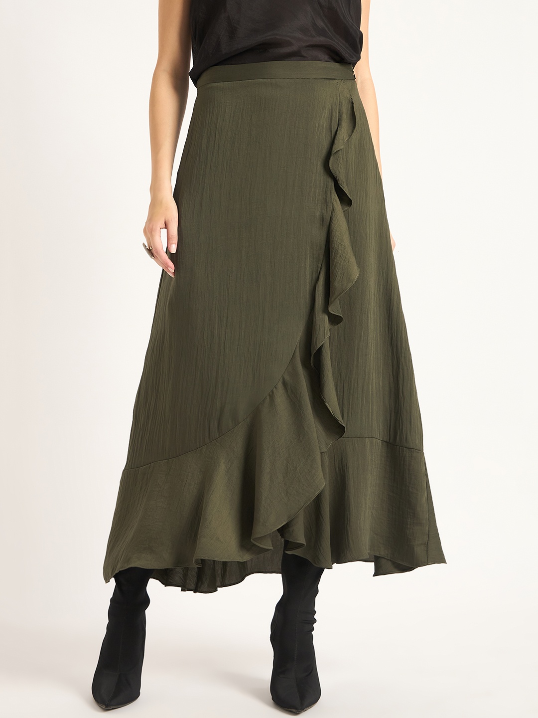 

FEMMELLA Ruffles Midi Wrap Skirt, Olive