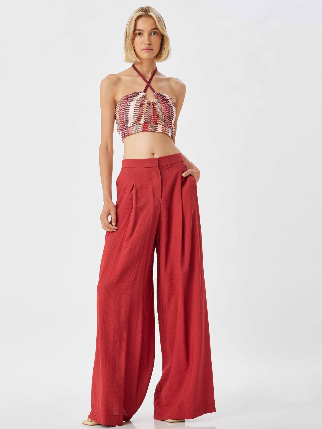 

Koton Halter Neck Crop Top, Maroon