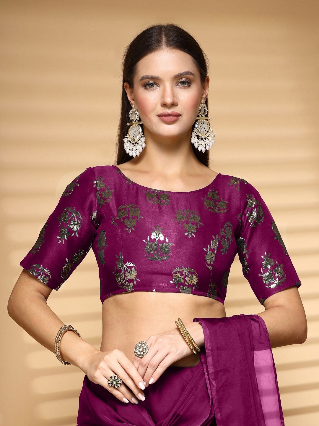 

Oomph! Non Padded Boat Neck Saree Blouse, Pink