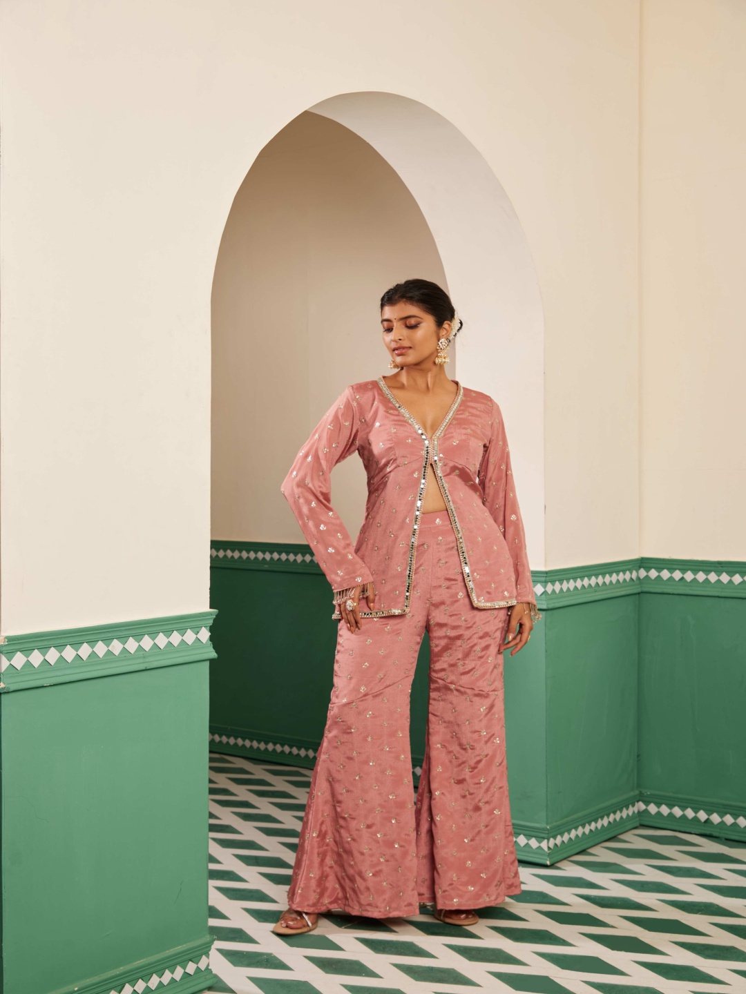 

Alaya By Stage3 Sajda Embroidered Jacket & Trousers, Pink