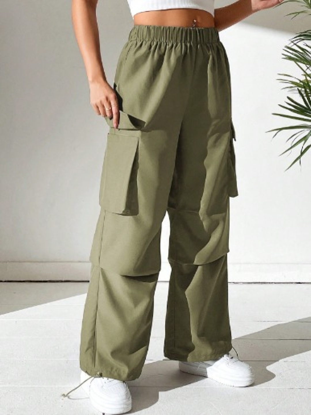 

BROADSTAR Women Smart Loose Fit High-Rise Easy Wash Cargos Parachute Trousers, Green