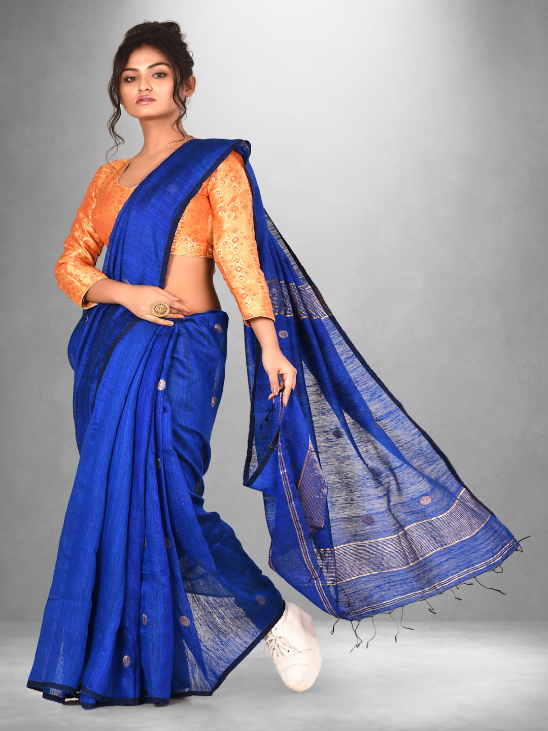 

SPRISH Woven Design Zari Pure Silk Jamdani Saree, Blue
