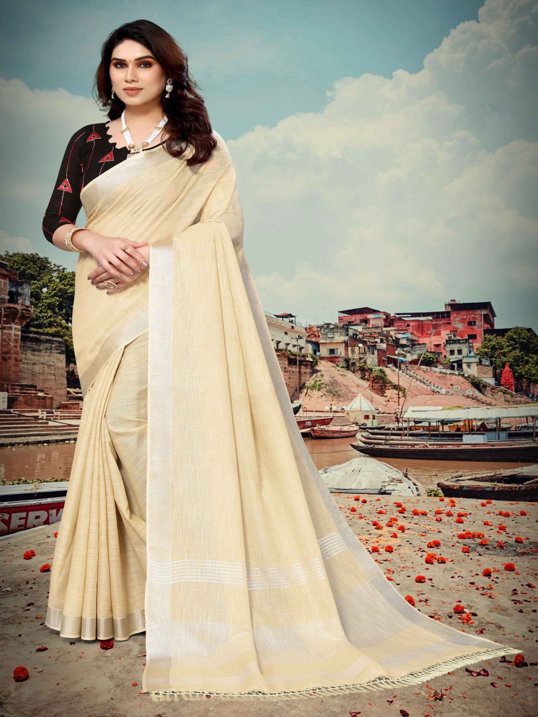 

VIRICA Zari Saree, Beige
