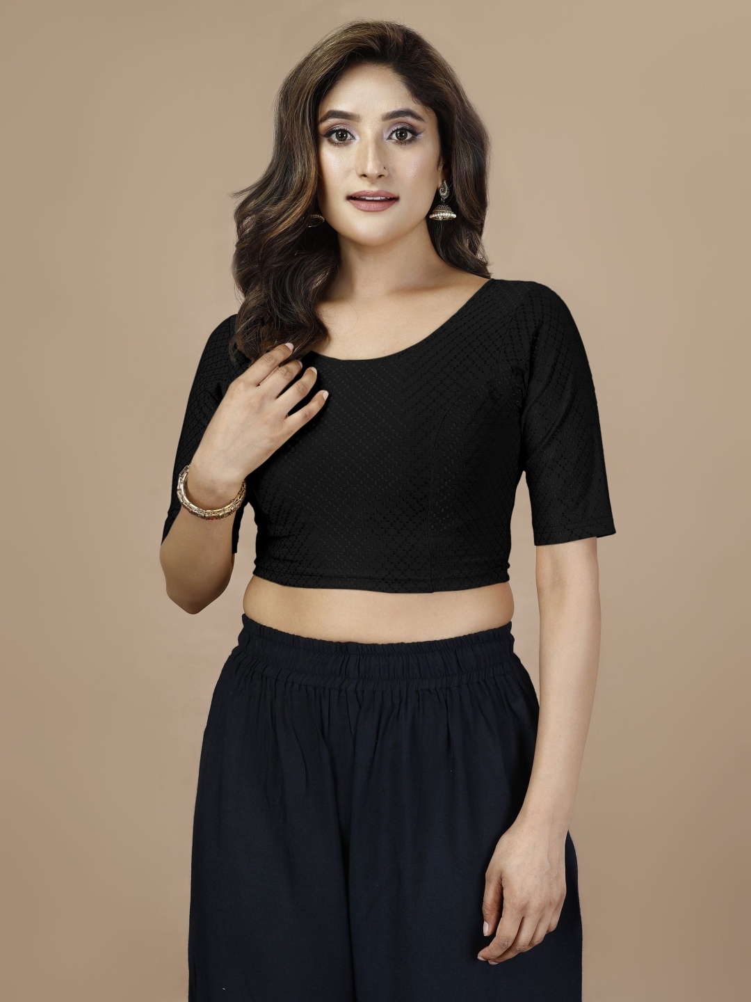 

Oomph! Non Padded Round Neck Saree Blouse, Black