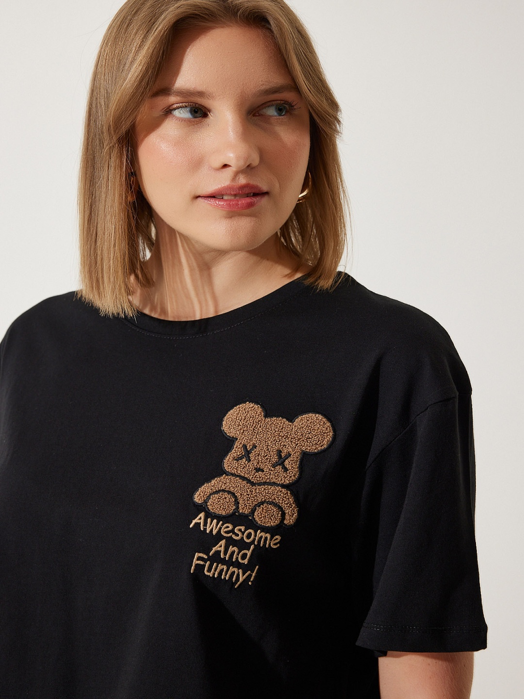 

Happiness istanbul Women Printed Raw Edge T-shirt, Na