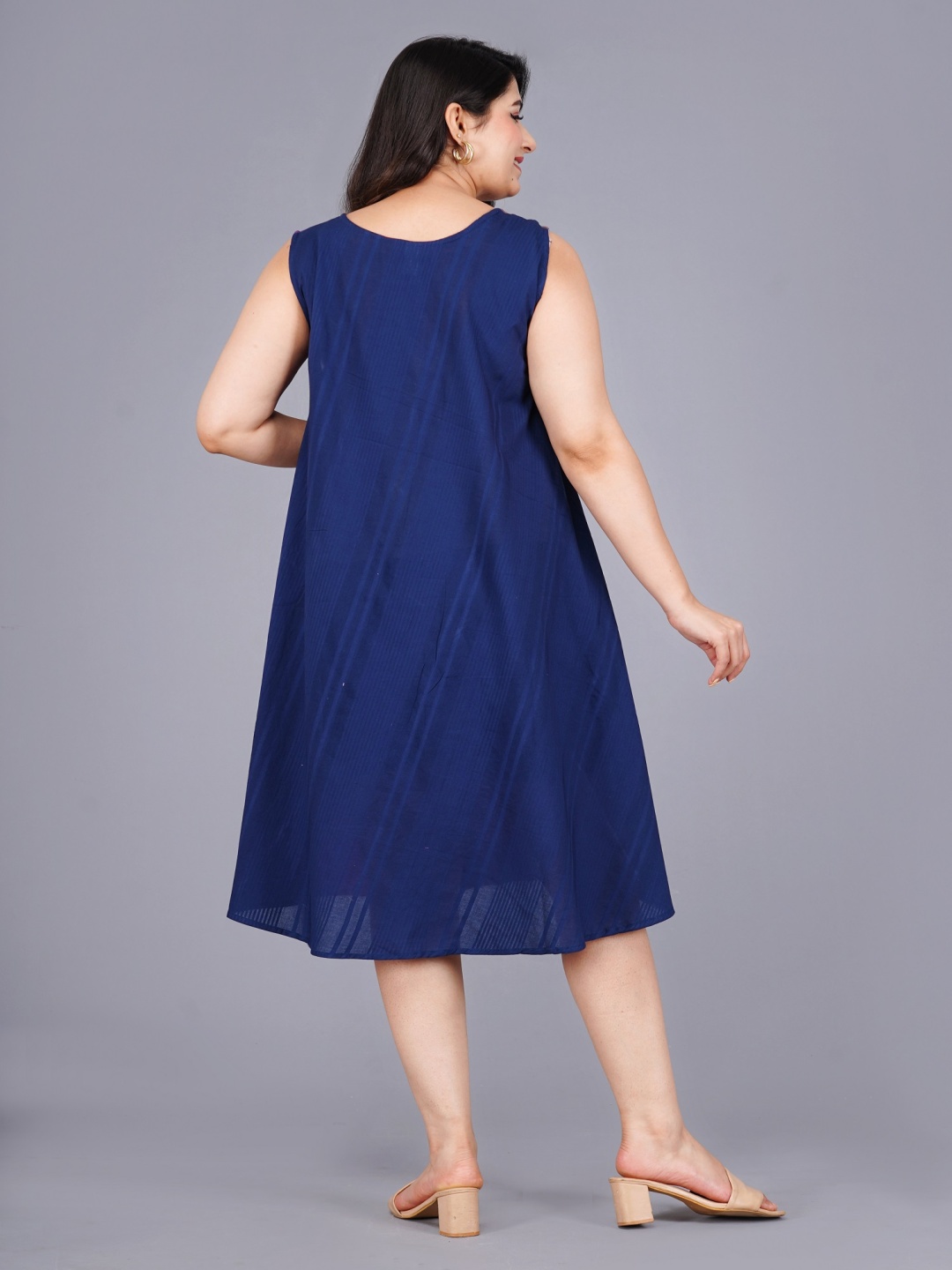 

Cloth Bites Women Checked Printed A-Line Dress, Blue