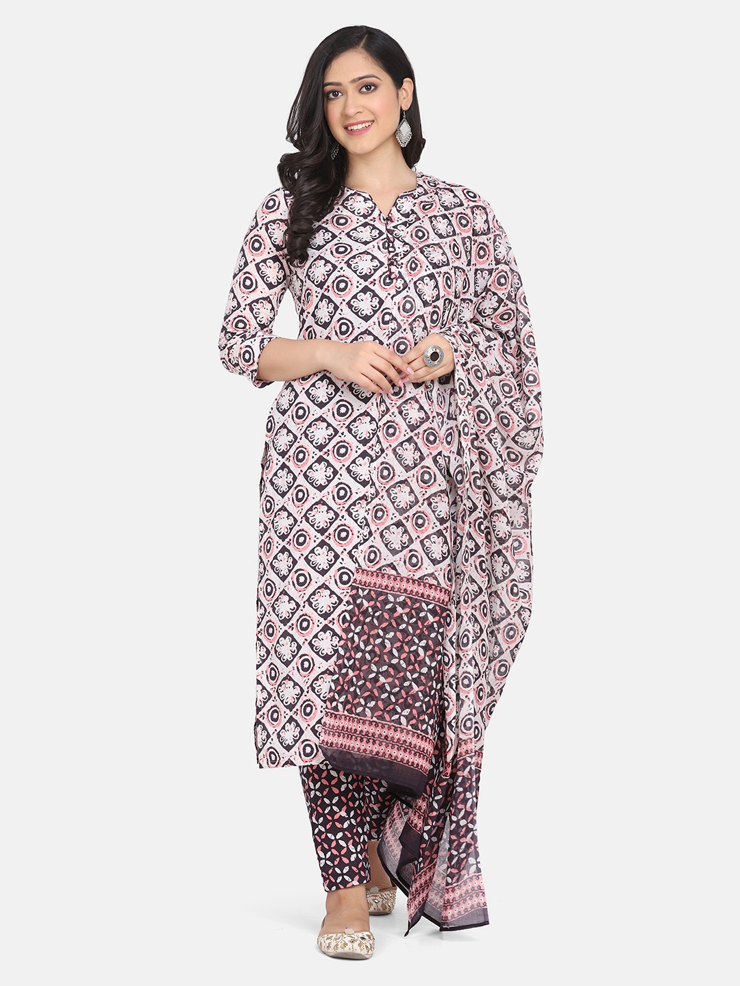 

KALINI Women Ethnic Motifs Printed Regular Kurta with Trousers & With Dupatta, White