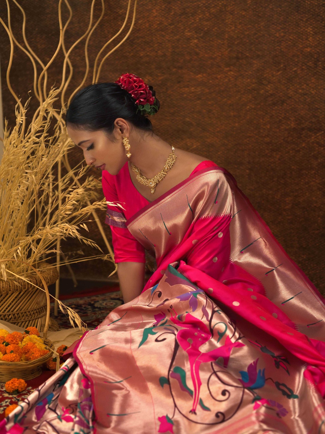 

Kandora Ethnic Motifs Zari Pure Silk Banarasi Saree, Pink