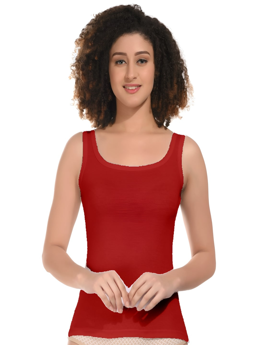 

BODYMIST Women Shoulder Straps Cotton Fitted Top, Red