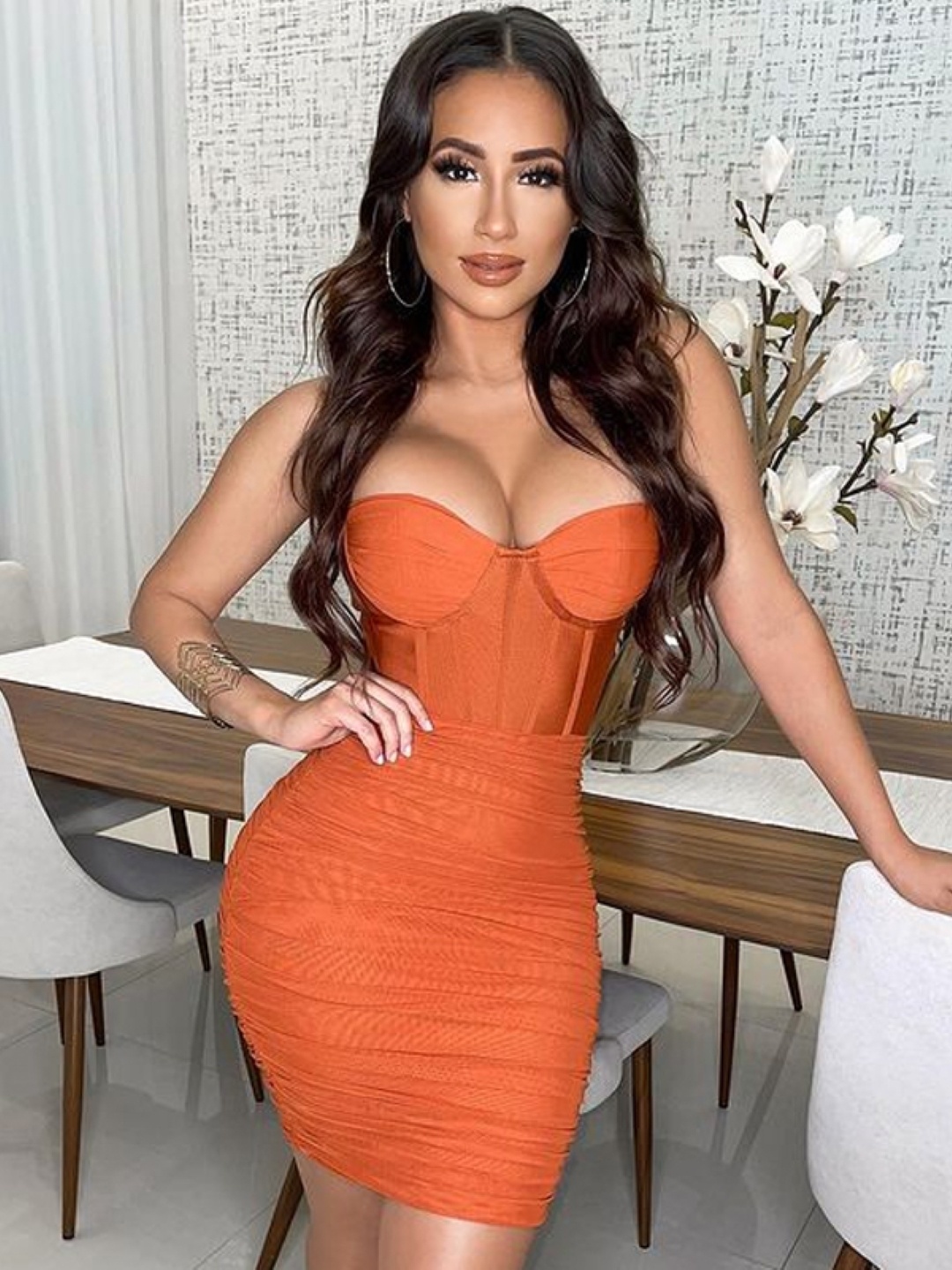

KPOP Off-Shoulder Corset Dress, Orange
